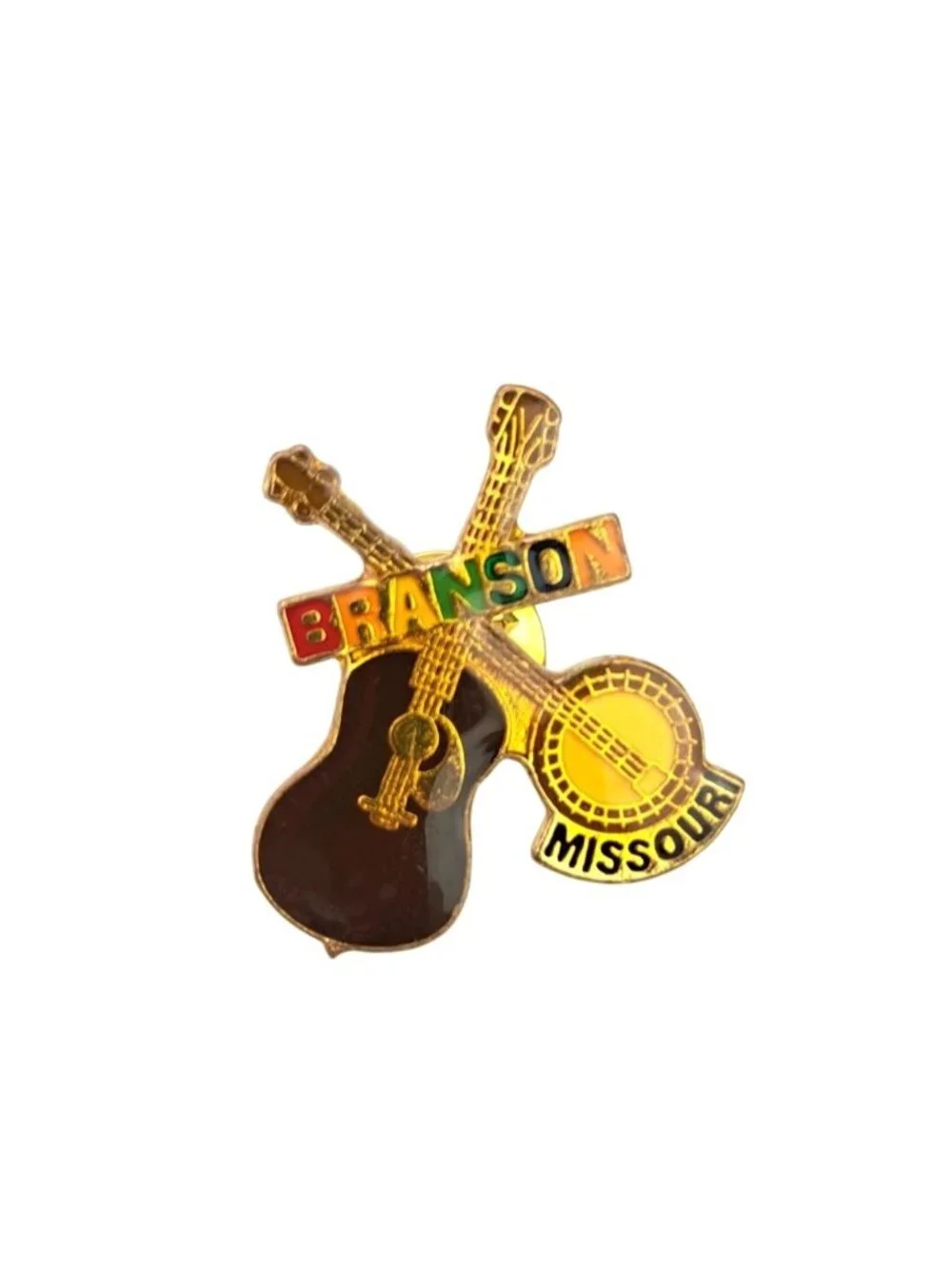 Vintage Branson Missouri Souvenir Lapel Pins Set Of 3 Guitar Gnome Banjo Fish